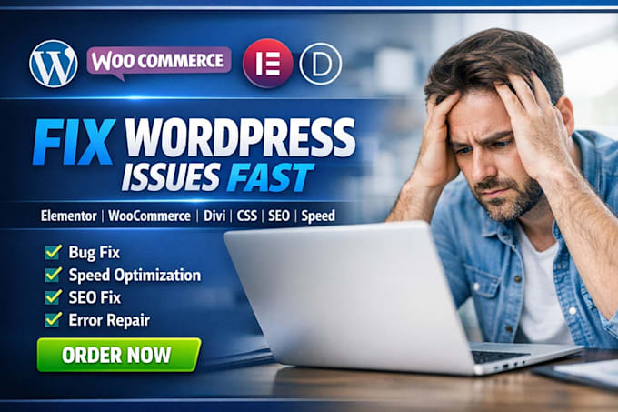 fix wordpress issues, woocommerce, elementor, divi, CSS bugs, SEO, speed optimiz