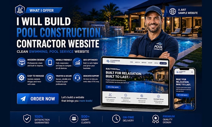 build pool construction, contractor website clean swimming, pool service website