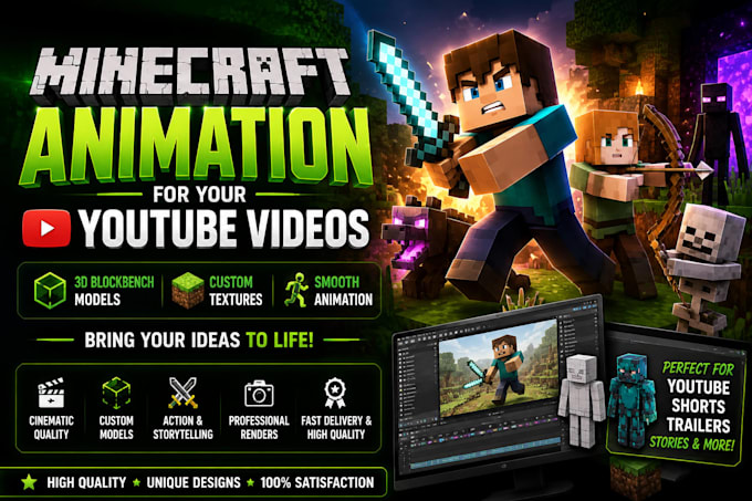 create minecraft animation, blockbench models and 3d assets