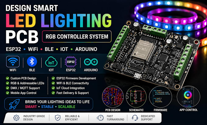 design smart led lighting pcb rgb controller system  esp32 wifi ble iot arduino