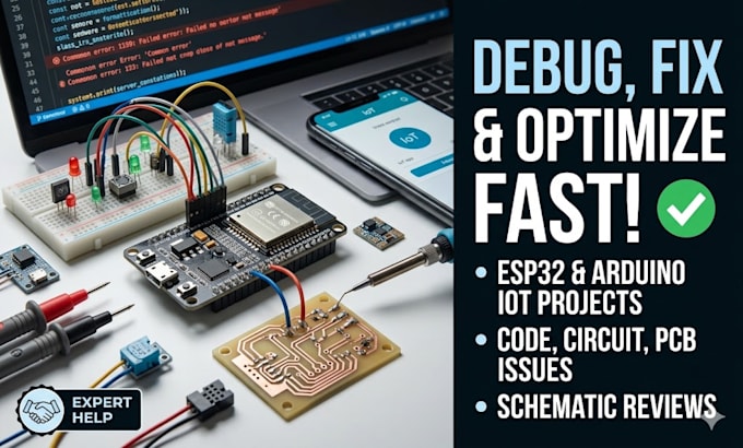 debug esp32 arduino iot project, fix code, circuit and pcb issues fast