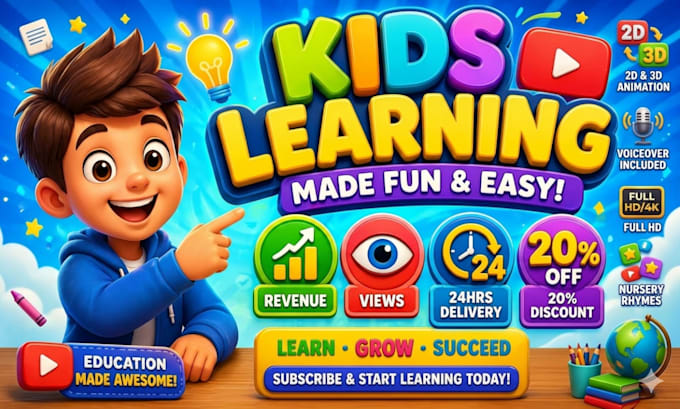 create profitable kids learning videos within 24 hours