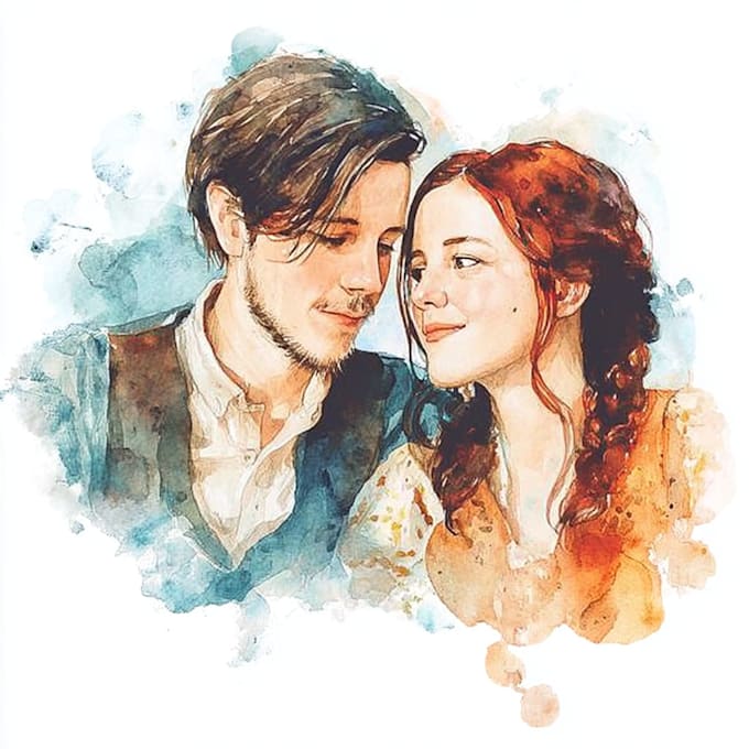 draw a watercolor couple portrait