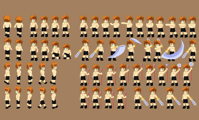 create 2d pixel art character animation and sprite sheet for games
