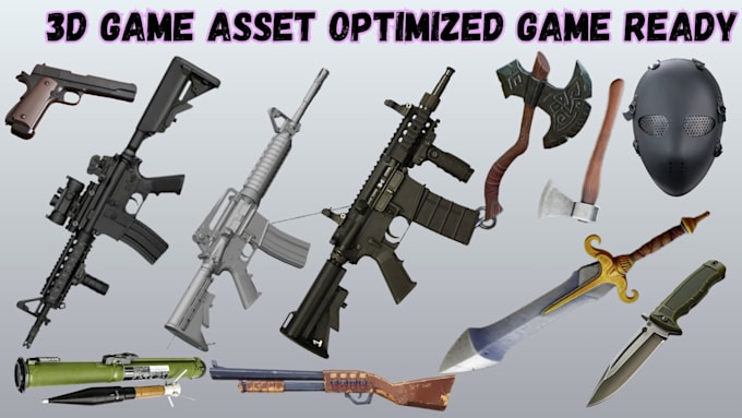 optimized low poly stylized 3d game assets sword packs gun model game ready mask