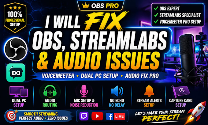 fix obs streamlabs voicemeeter banana audio issues and dual PC setup as obs pro