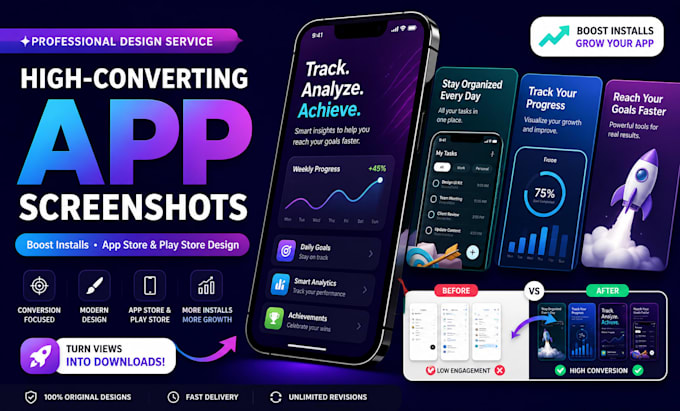 design high converting app store and play store screenshots for your app