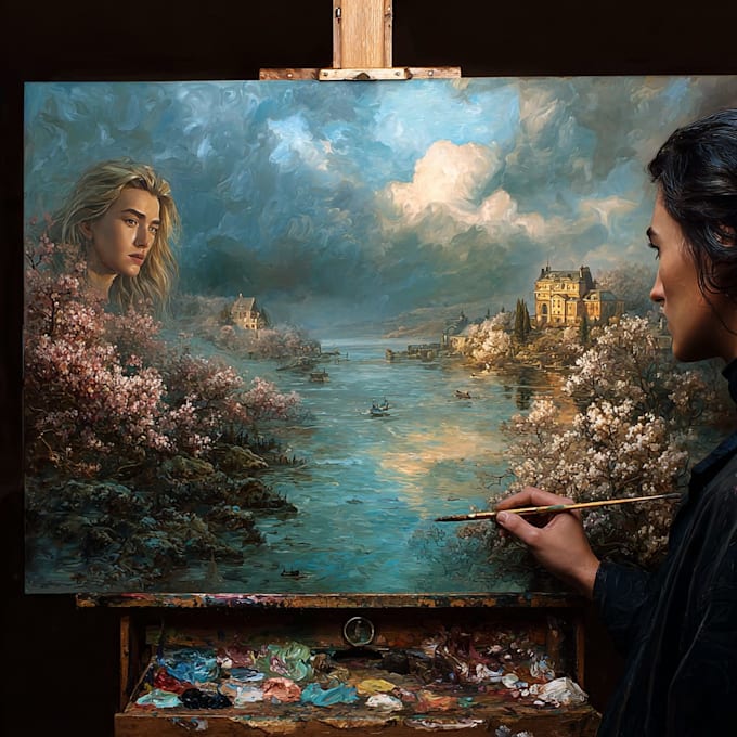 make artistic oil painting on oil canvas