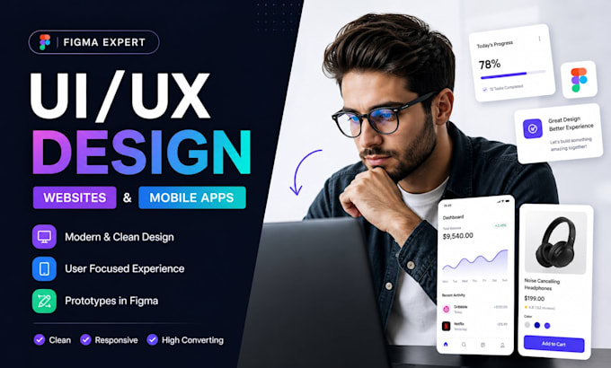 do figma ui ux design, website ui design, website mockup or mobile app ui design