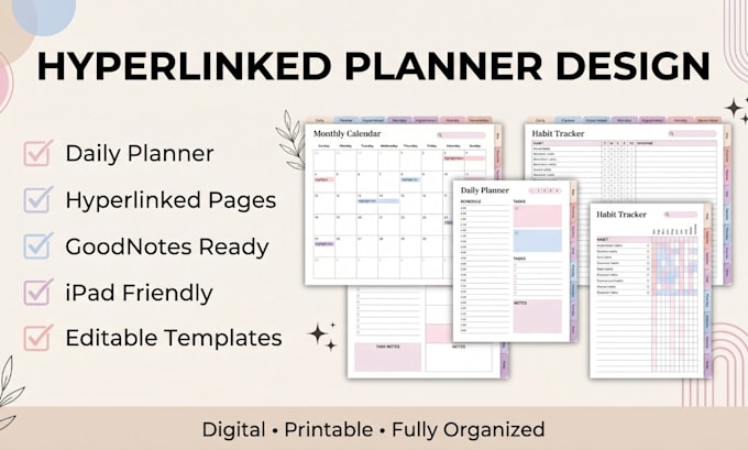 do etsy hyperlinked planner, digital daily planner, goodnotes, ipad pdf template