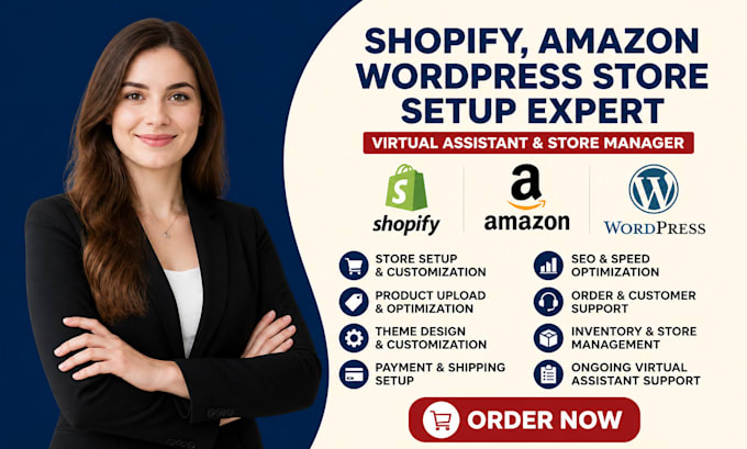 shopify amazon wordpress store setup expert and virtual assistant store manager