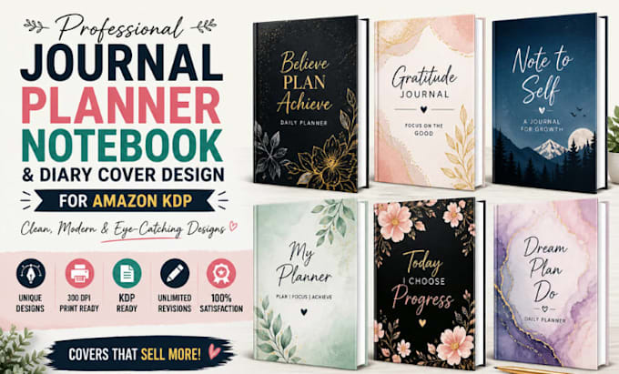 design journal, planner, notebook and diary cover for amazon KDP