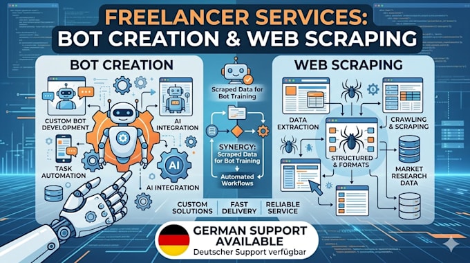 custom bot development, task automation, web scraping, etc