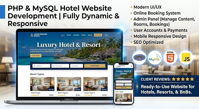 develop a professional hotel booking website in PHP and sql