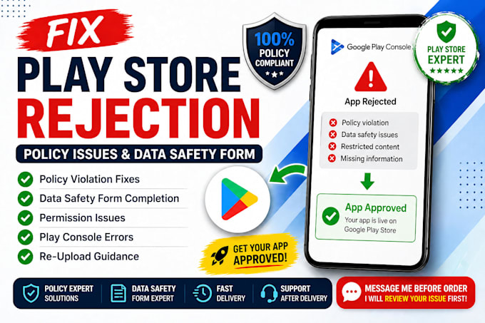 fix google play store rejected app policy issues and data safety form