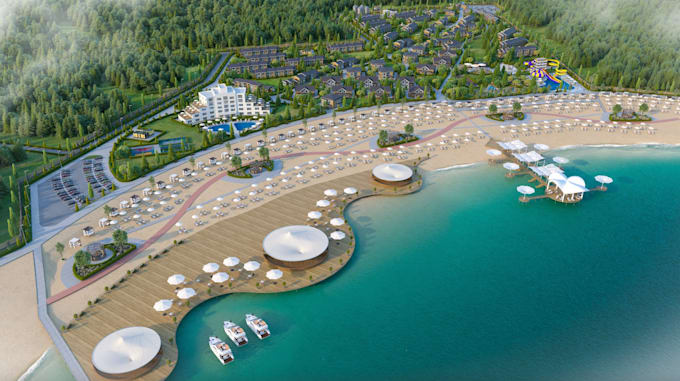 remodel 3d master plan visualization, landscape layout, resort complex rendering