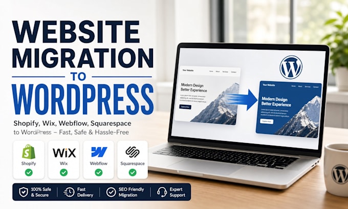 migrate from weebly, webflow, squarespace, shopify, to wordpress and wix
