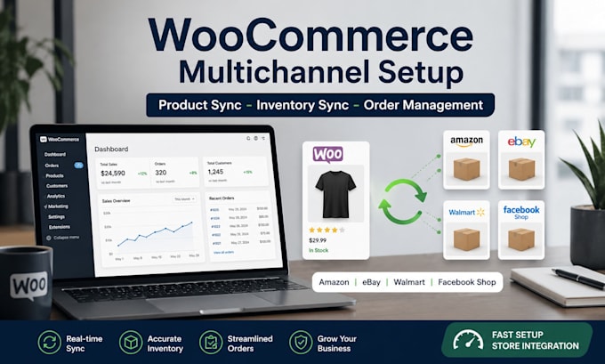 setup woocommerce multichannel sales, product sync integrate amazon ebay walmart