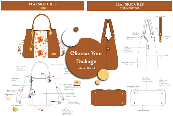 design hand bags factory standard technical with tech pack