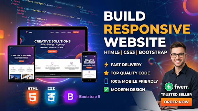 build responsive website in HTML CSS bootstrap