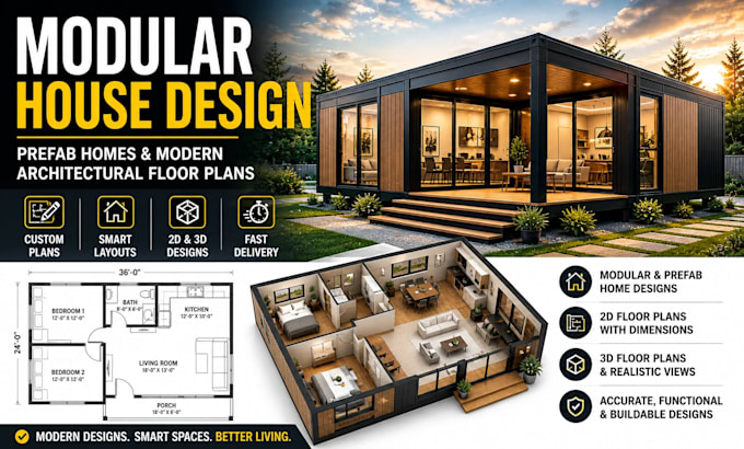 design modular house plans, prefab homes and modern architectural floor plans