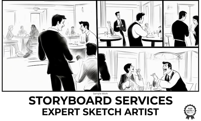 illustrate storyboard panels, scene sketch, visual story