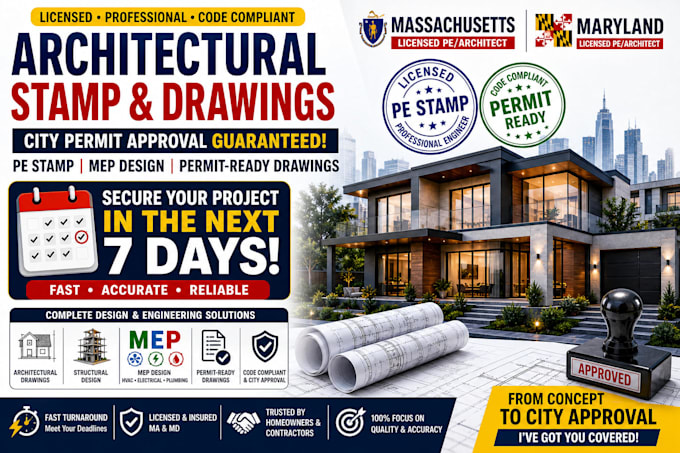 Architectural stamp and drawing city permit mep pe stamp massachusetts ...