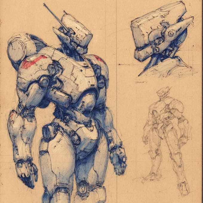 draw fast highly detailed sci fi robot and mecha sketches