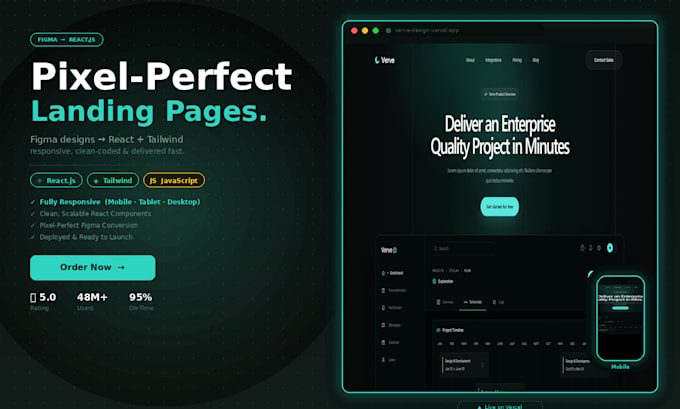 convert figma to react landing page with tailwind CSS, pixel perfect