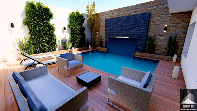 create 3d swimming pool design, pool luxury backyard, villa pool design