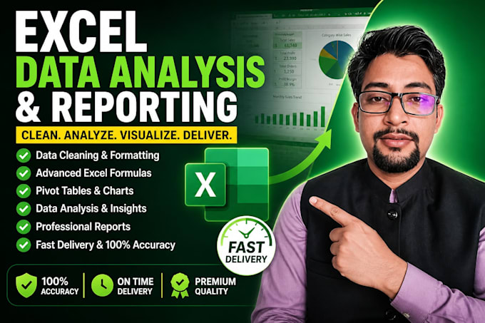 do excel data analysis, data cleaning, dashboard, and business report