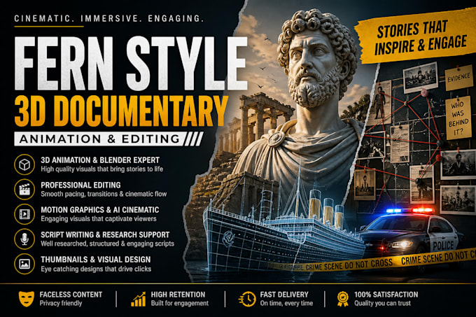 create cinematic fern style 3d documentary videos