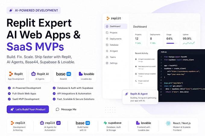 replit app replit expert replt developer replit ai replit agent base 44 lovable