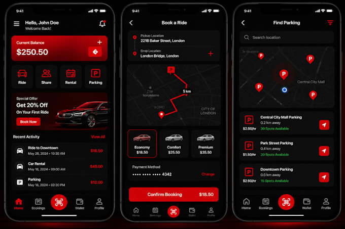 develop car sharing app, ride sharing app, car rental app, car parking app
