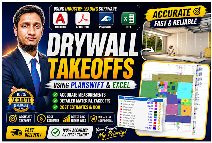 do drywall takeoff, cost estimate using planswift