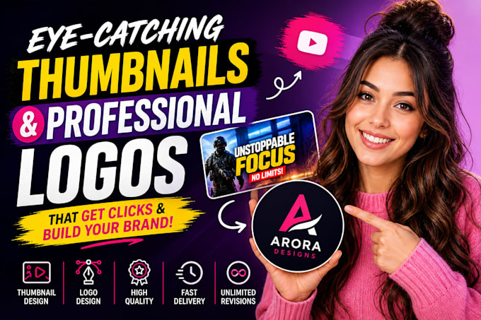 design eyecatching youtube thumbnails and logo
