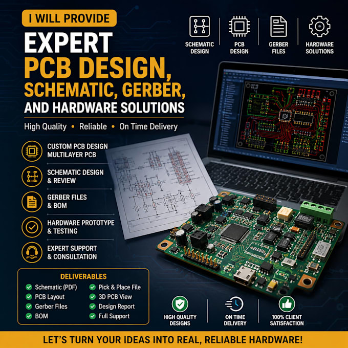 provide expert pcb design, schematic, gerber, and hardware solutions