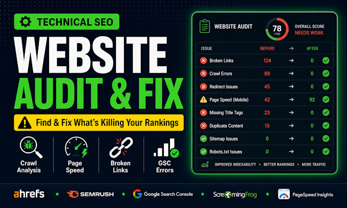 do a complete technical SEO audit and fix errors on your website