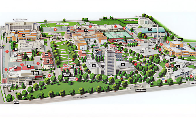 illustrate vector campus map, site plan, property map for office school, college