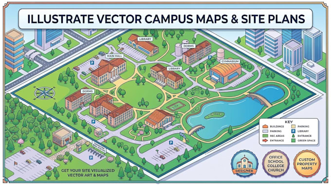 illustrate vector campus map, site plan, property map for office school, college