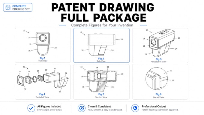 create complete patent drawings package for your invention