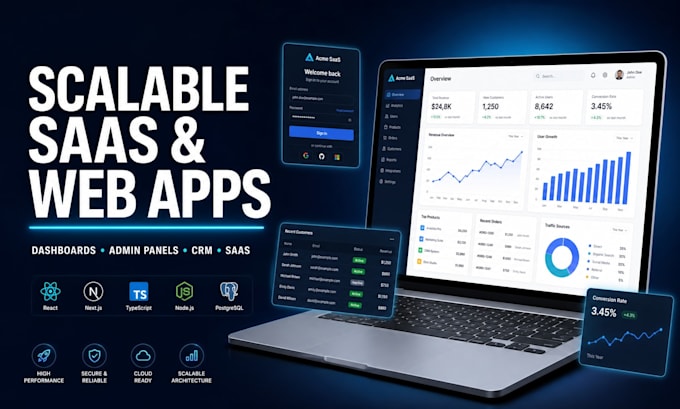 build scalable saas web app dashboard admin panel and crm system