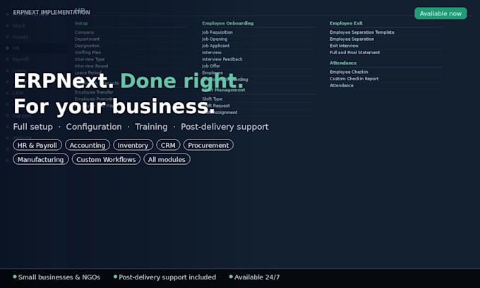 implement erpnext for your business, HR, procurement and more