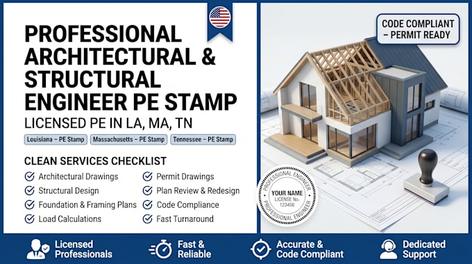 architectural structural engineer pe stamp la, ma, tn plan review building permi
