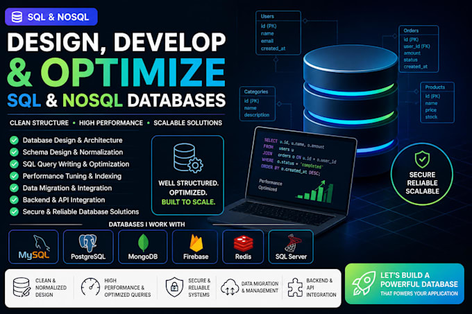 design, develop and optimize sql and nosql databases