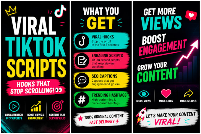 create tiktok viral scripts, hooks, captions, and hashtags