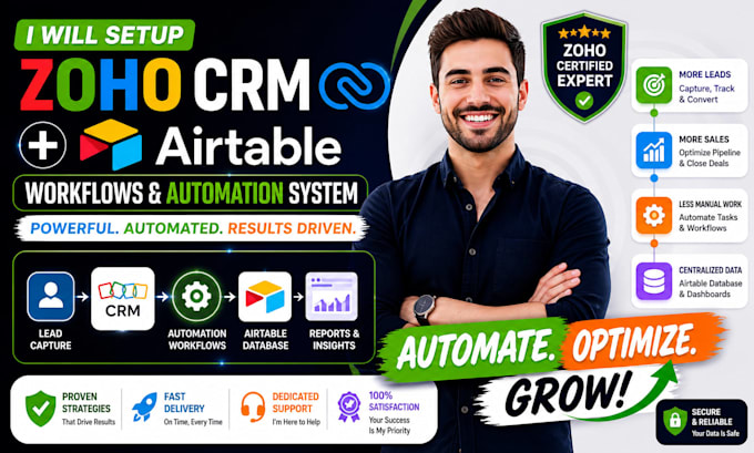 be your zoho CRM expert, airtable CRM automation, pipedrive pipeline, zoho ai