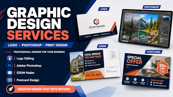 do graphic design, logo editing, adobe photoshop work, eddm mailer, postcard