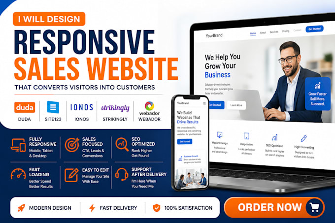 design responsive sales website using duda site123, ionos, or webador