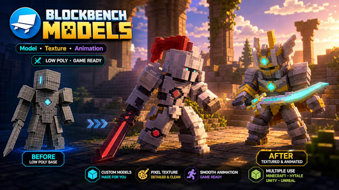 create custom 3d blockbench models, textures and animation